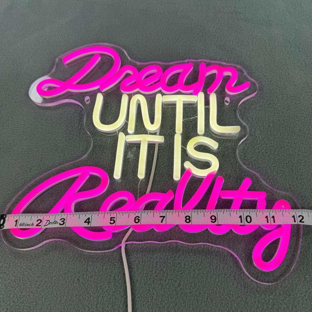 Dream Until It Is Reality LED Neon Sign Pink White Wall Decor USB Powered 12x11